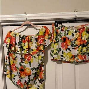 Floral Off-Shoulder Swim Top and Skirt - Multicolor